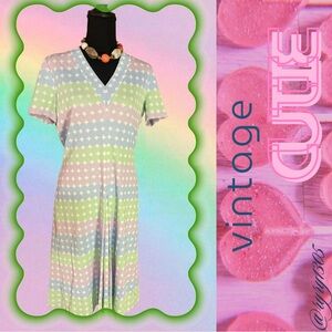 Women’s VTG Pastel Geometric Patterned Dress Retro 70’s VNeck Fit & Flare 🍬